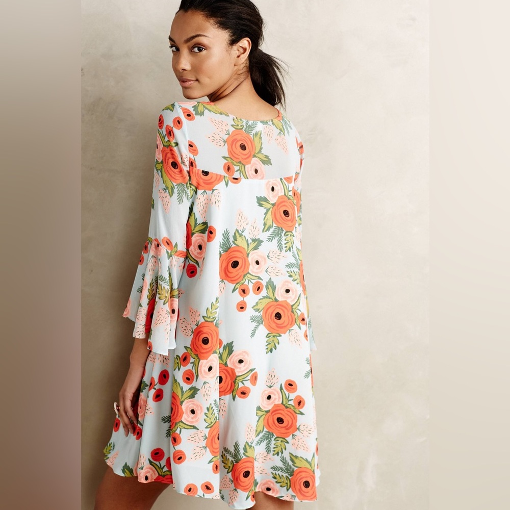 Anthropologie Paper Crown + Rifle Paper Fluttered Blooms Swing Dress - XXSP